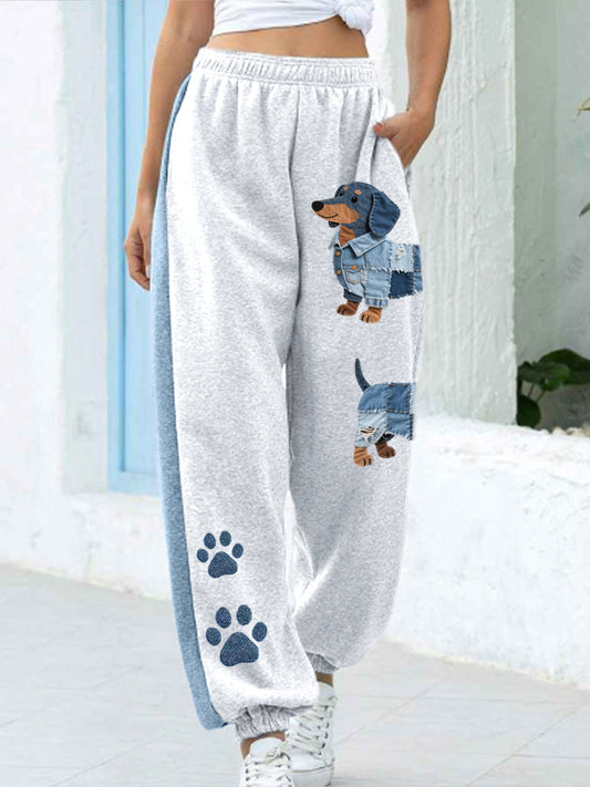 Canela - Jeans für Damen mit Patchwork und Dackelmuster