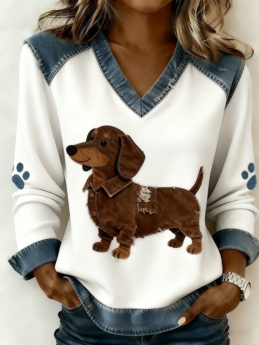 Paloma - Damen Retro-Top mit V-Ausschnitt, Patchwork mit Tierdruck, bequem und mit lockerer Passform